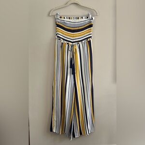 Hem & Threads navy and gold striped crop jumpsuit size small new